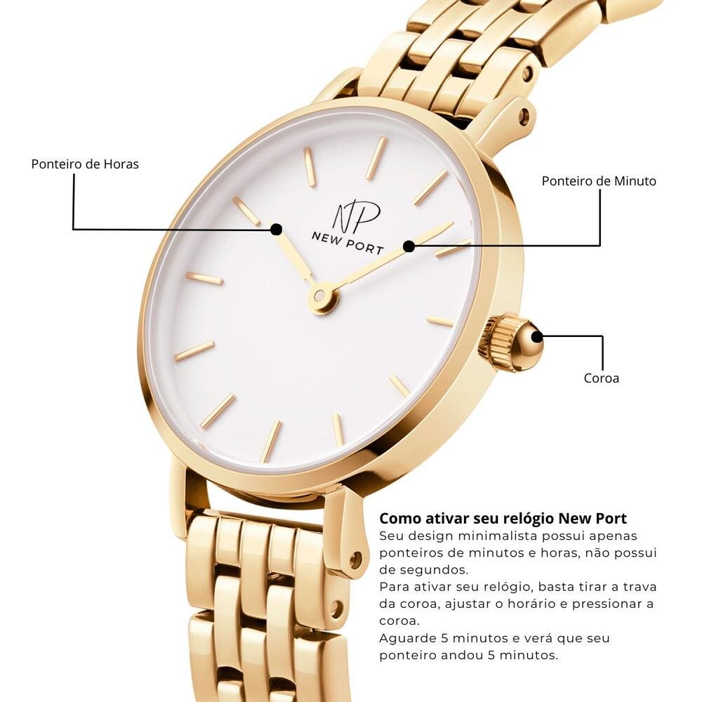 Relógio Feminino Dourado Elegante Analógico New Port 32mm Dourado 4