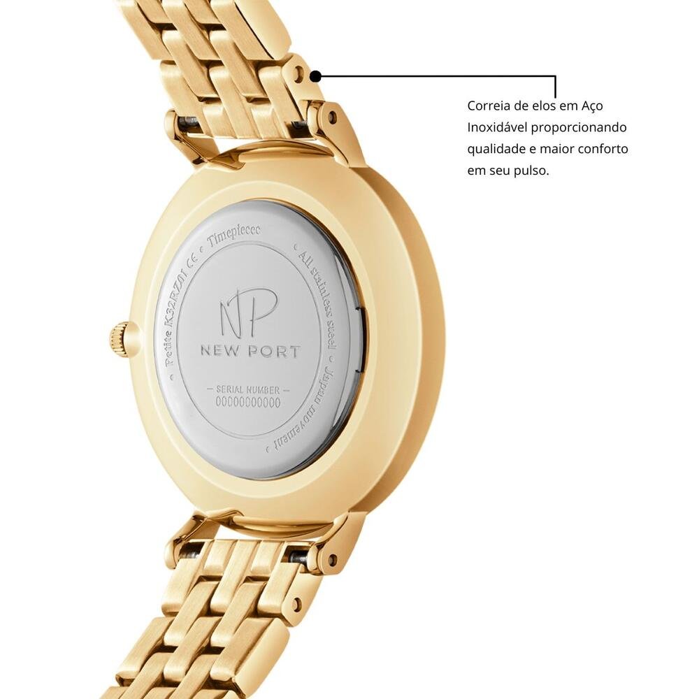 Relógio Feminino Dourado Elegante Analógico New Port 32mm Dourado 5