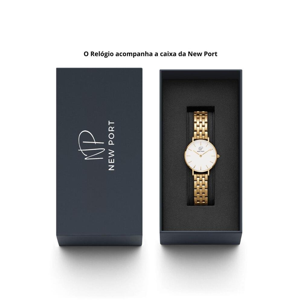 Relógio Feminino Dourado Elegante Analógico New Port 32mm Dourado 6
