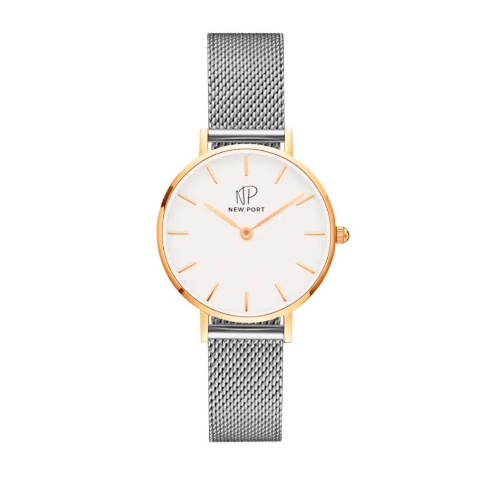 Relógio Feminino Bicolor Casual Clássico New Port 32mm Prata 2
