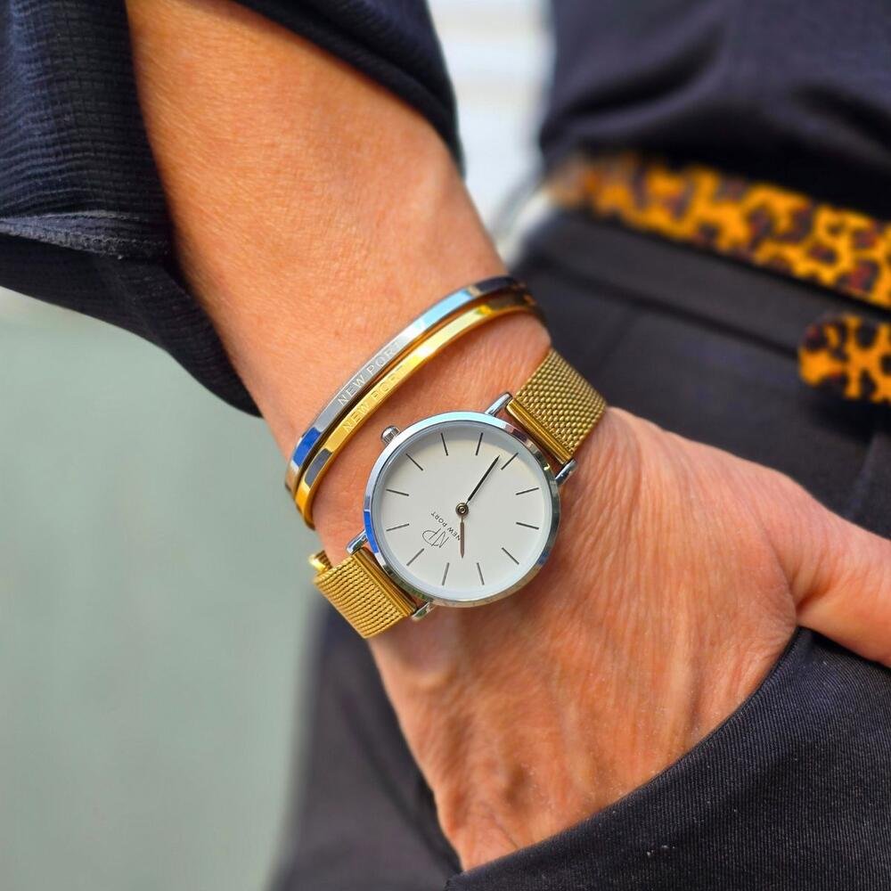 Relógio Feminino Casual Minimalista 32mm Com 2 Braceletes Dourado 2