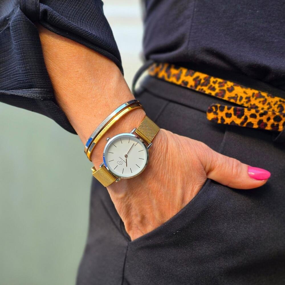 Relógio Feminino Casual Minimalista 32mm Com 2 Braceletes Dourado 4