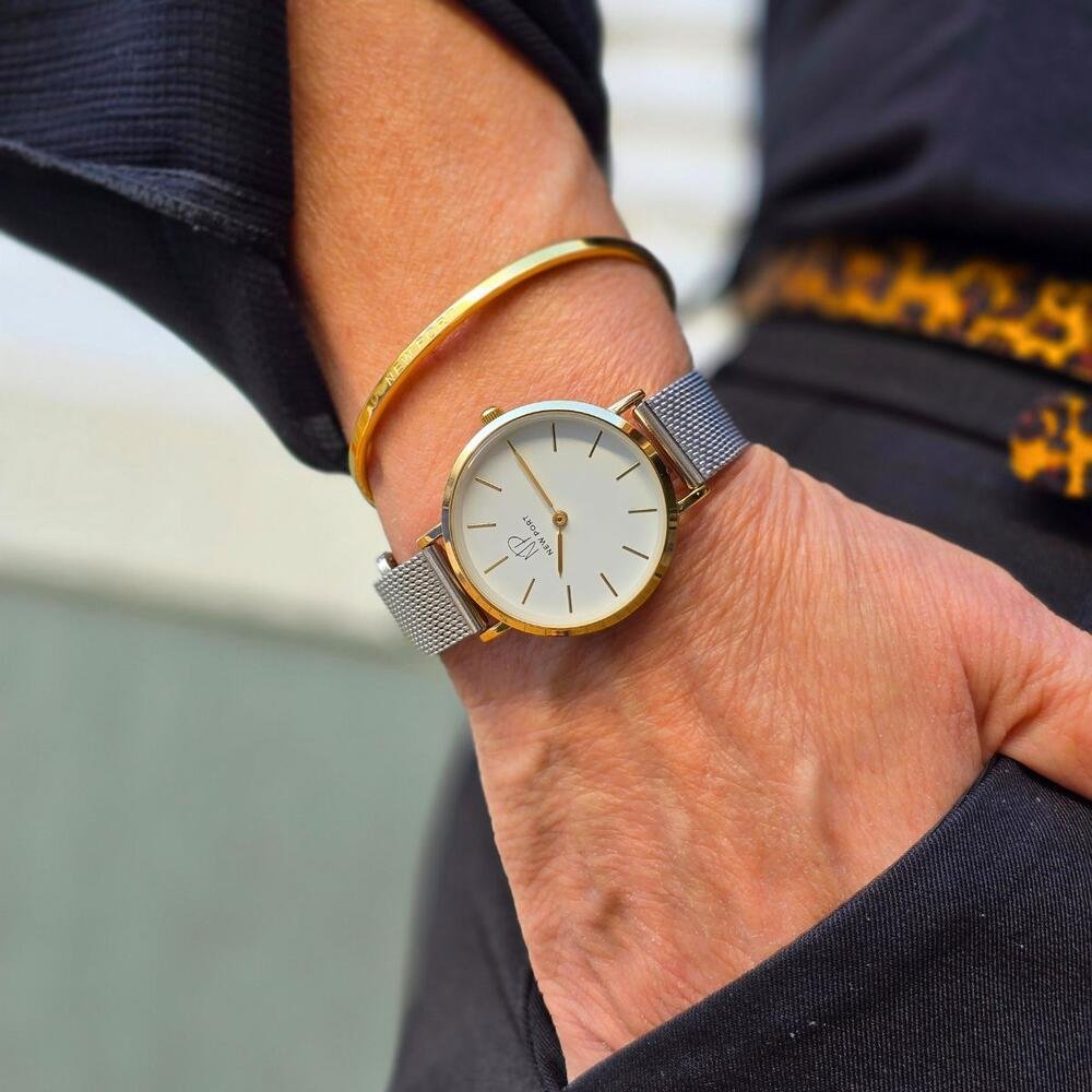 Relógio Feminino Casual Elegante Bicolor 32mm Com Bracelete Prata 2