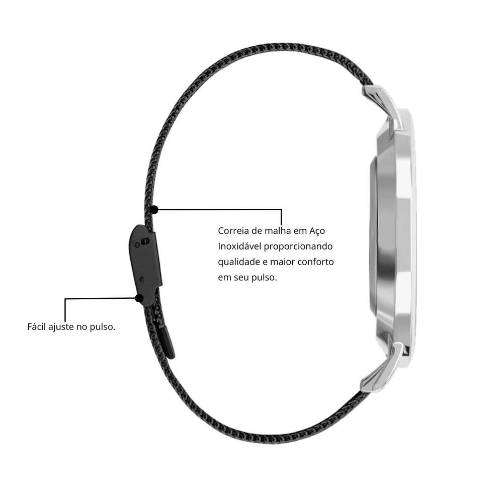 Relógio Feminino Preto Casual Analógico 32mm Com Bracelete Preto 5