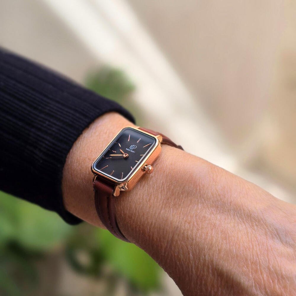 "Relógio Feminino Casual Quadrado Pret Marrom 2