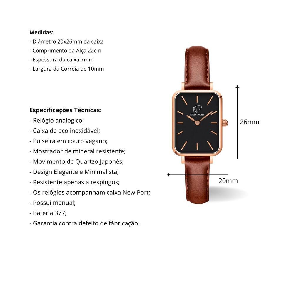 "Relógio Feminino Casual Quadrado Pret Marrom 3