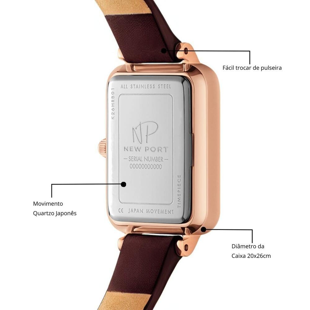 "Relógio Feminino Casual Quadrado Pret Marrom 4