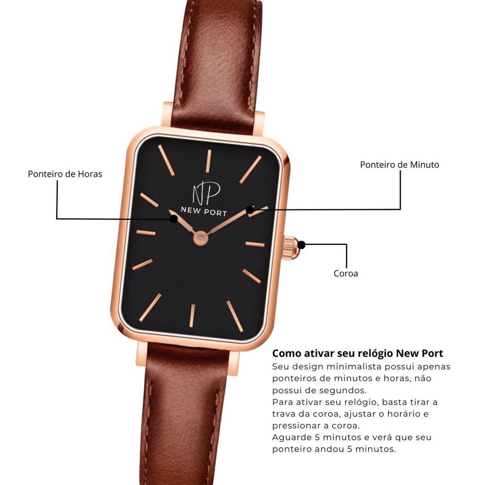 "Relógio Feminino Casual Quadrado Pret Marrom 6
