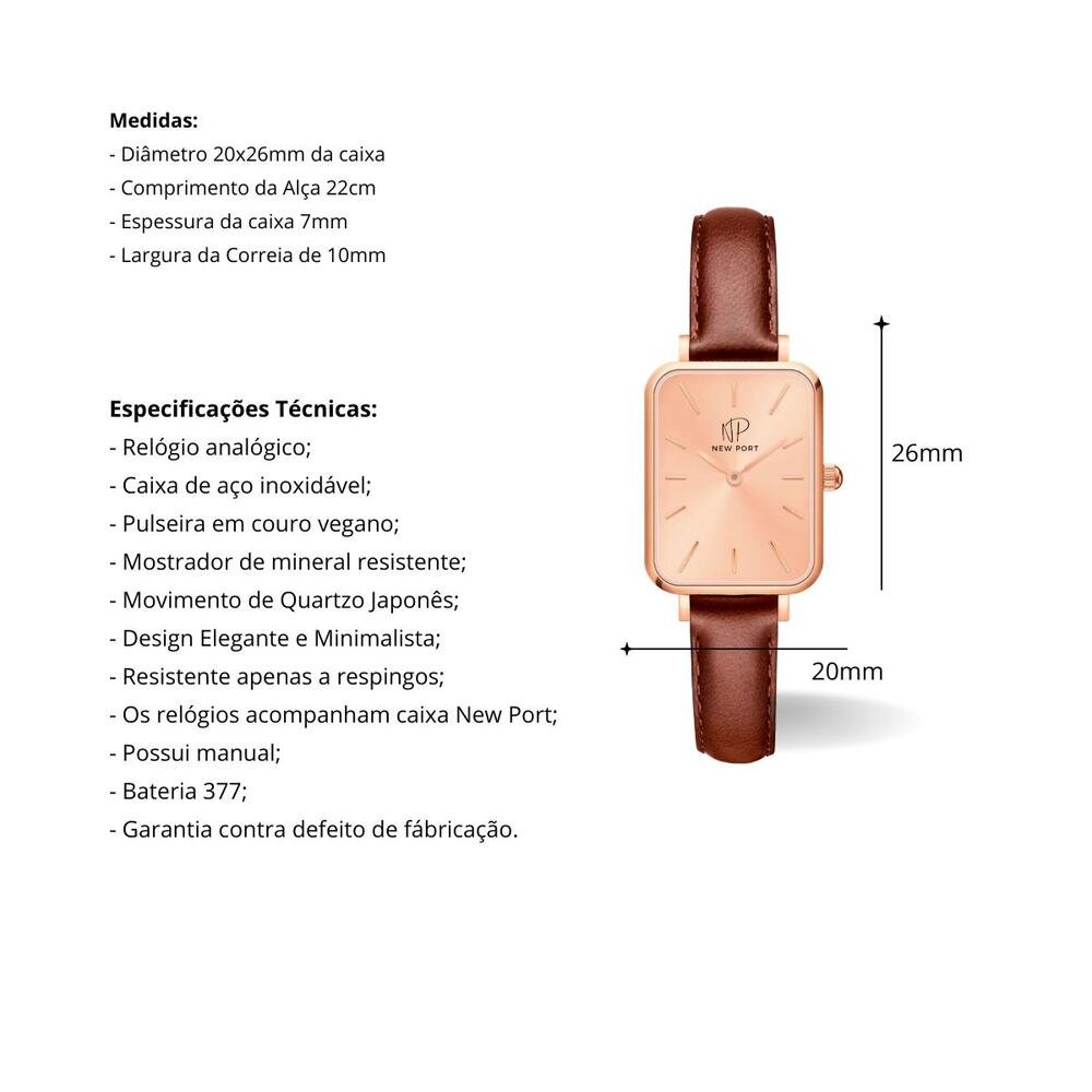 Relógio Feminino Quadrado Delicado Casual Fundo Rosé Marrom 3