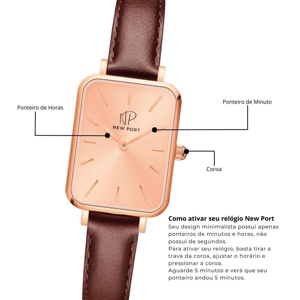 Relógio Feminino Quadrado Delicado Casual Fundo Rosé Marrom 6