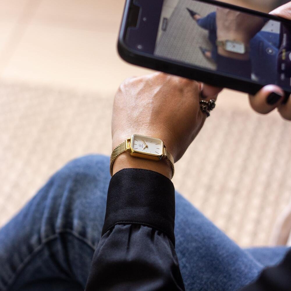 Relógio Feminino Quadrado Dourado Casual Elegante New Port Dourado 4