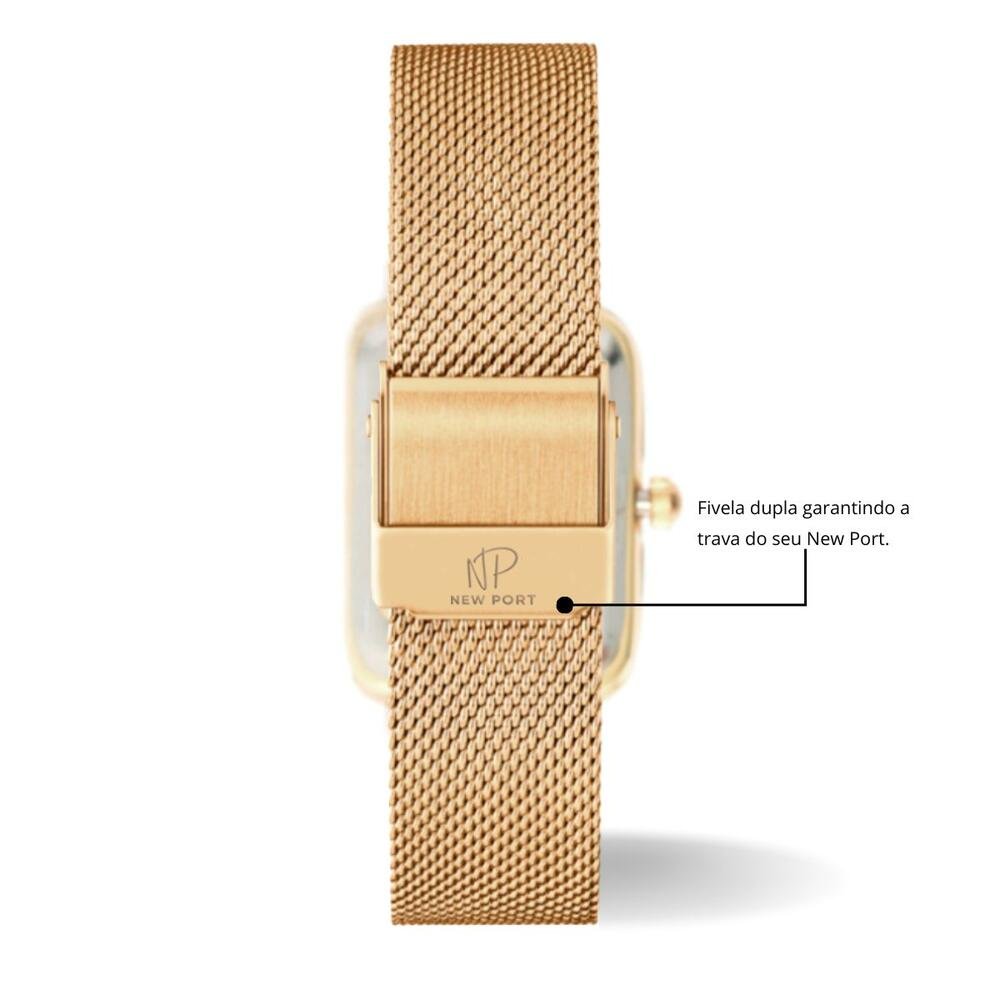 Relógio Feminino Quadrado Dourado Casual Elegante New Port Dourado 8
