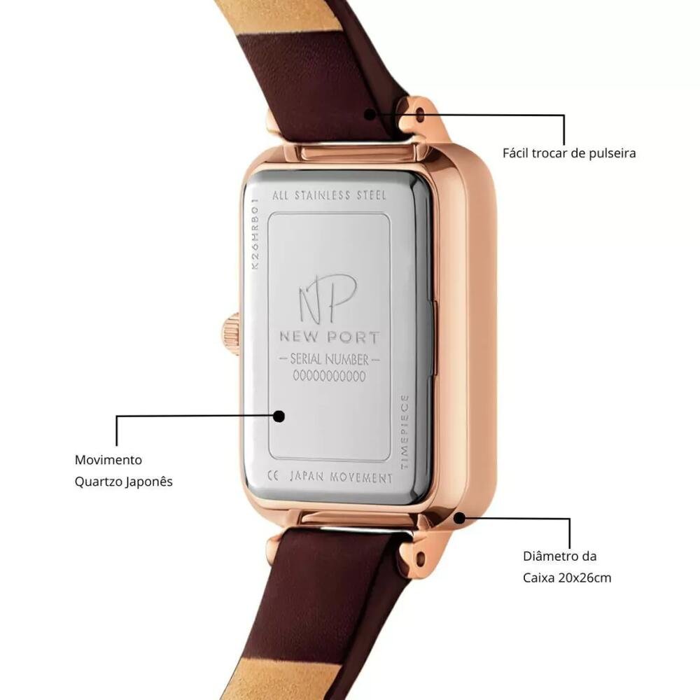 Relógio Feminino Quadrado Pulseira Marrom Piermont Rosé Marrom 4