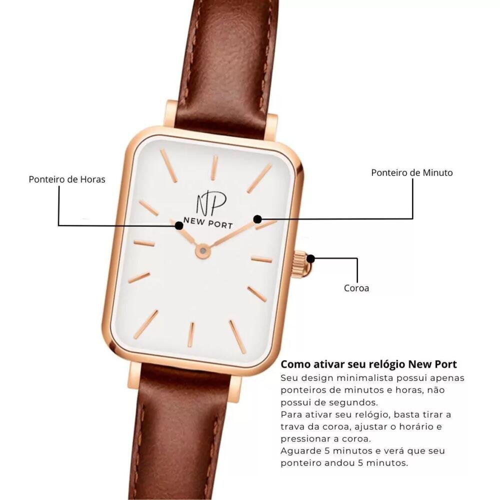 Relógio Feminino Quadrado Pulseira Marrom Piermont Rosé Marrom 6