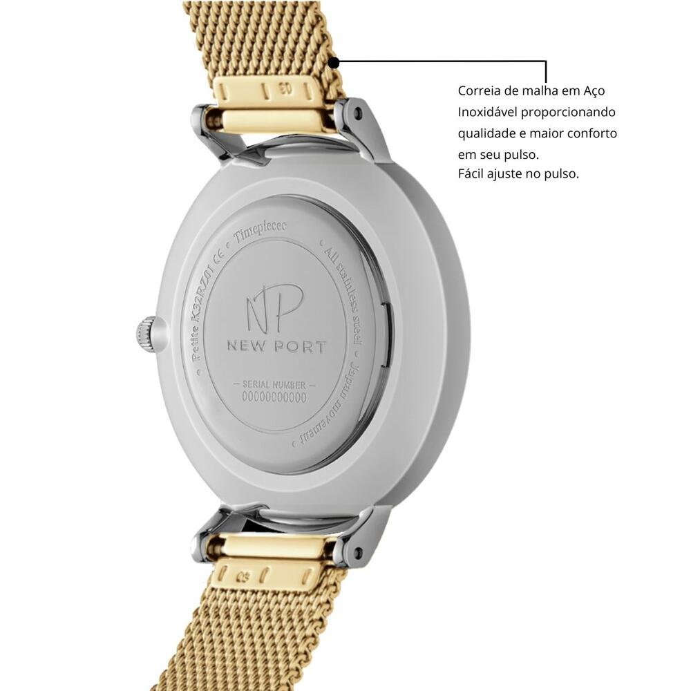"Relógio Feminino Delicado New Port Dourado 32mm" Dourado 5
