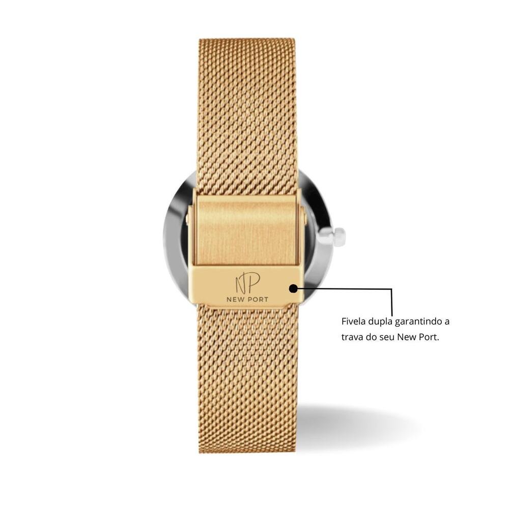 "Relógio Feminino Delicado New Port Dourado 32mm" Dourado 6
