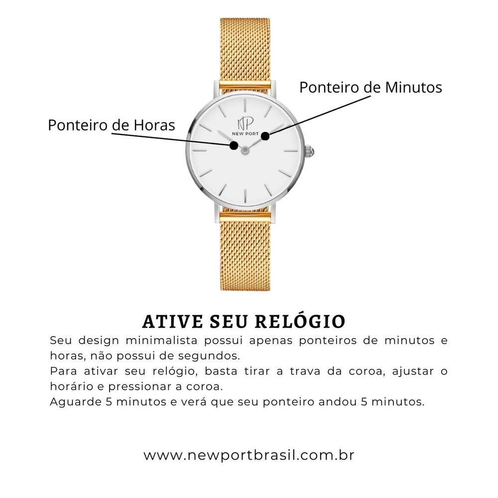 Relógio Feminino Dourado Casual 32mm com Bracelete Dourado 7