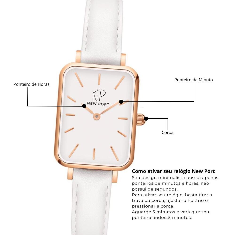 Relógio Feminino Quadrado Casual Pulseira Branca Branco 5