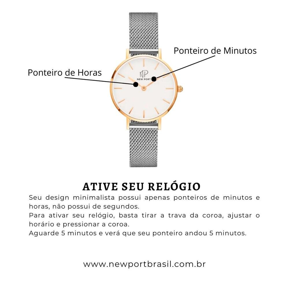 Relógio Feminino Prata New Port 32mm com Bracelete Prata 5