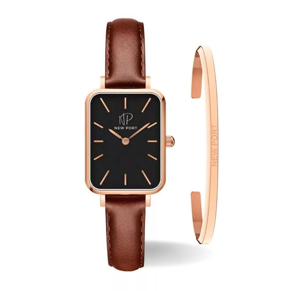 Rel. Fem. Quadr. Marr. Eleg. New Port c/Bracelete 