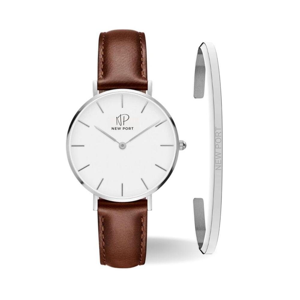 Relógio Feminino Marrom Elegante New Port 32mm Com Bracelete