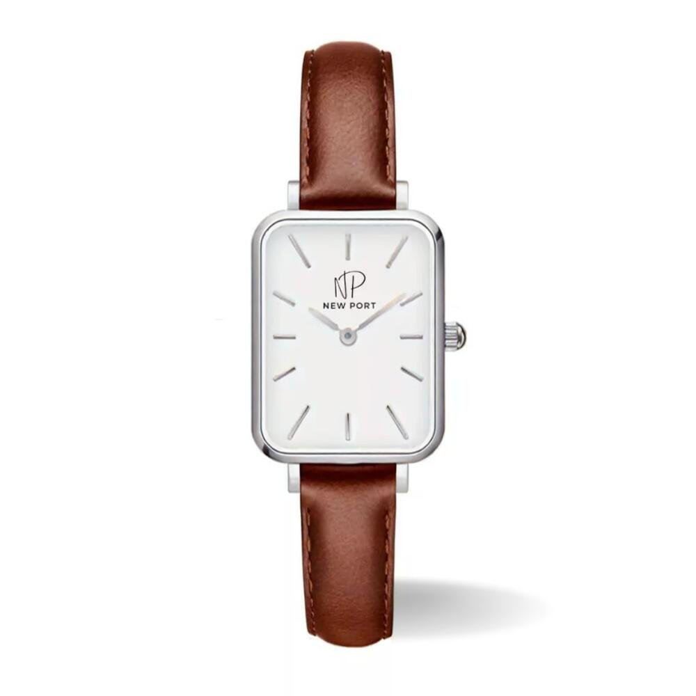 Relógio Feminino Quadrado Pulseira Marrom Piermont Prata