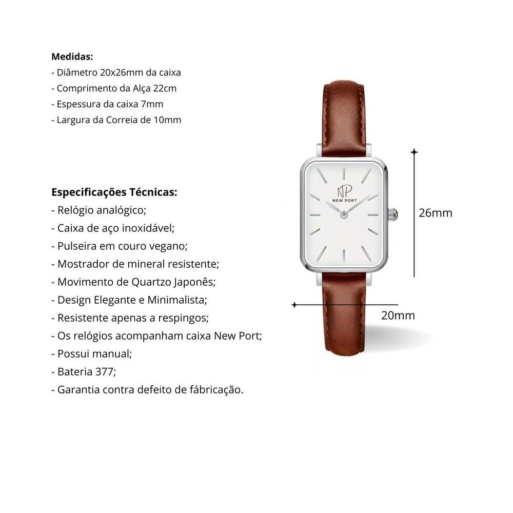Relógio Feminino Quadrado Pulseira Marrom Piermont Prata Prata 4