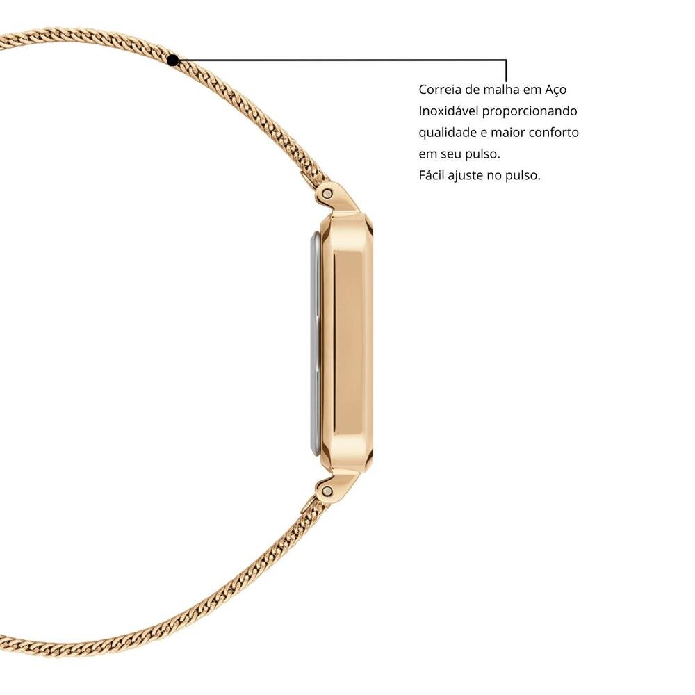 Relógio Feminino Dourado Quadrado Casual Elegante New Port Dourado 7
