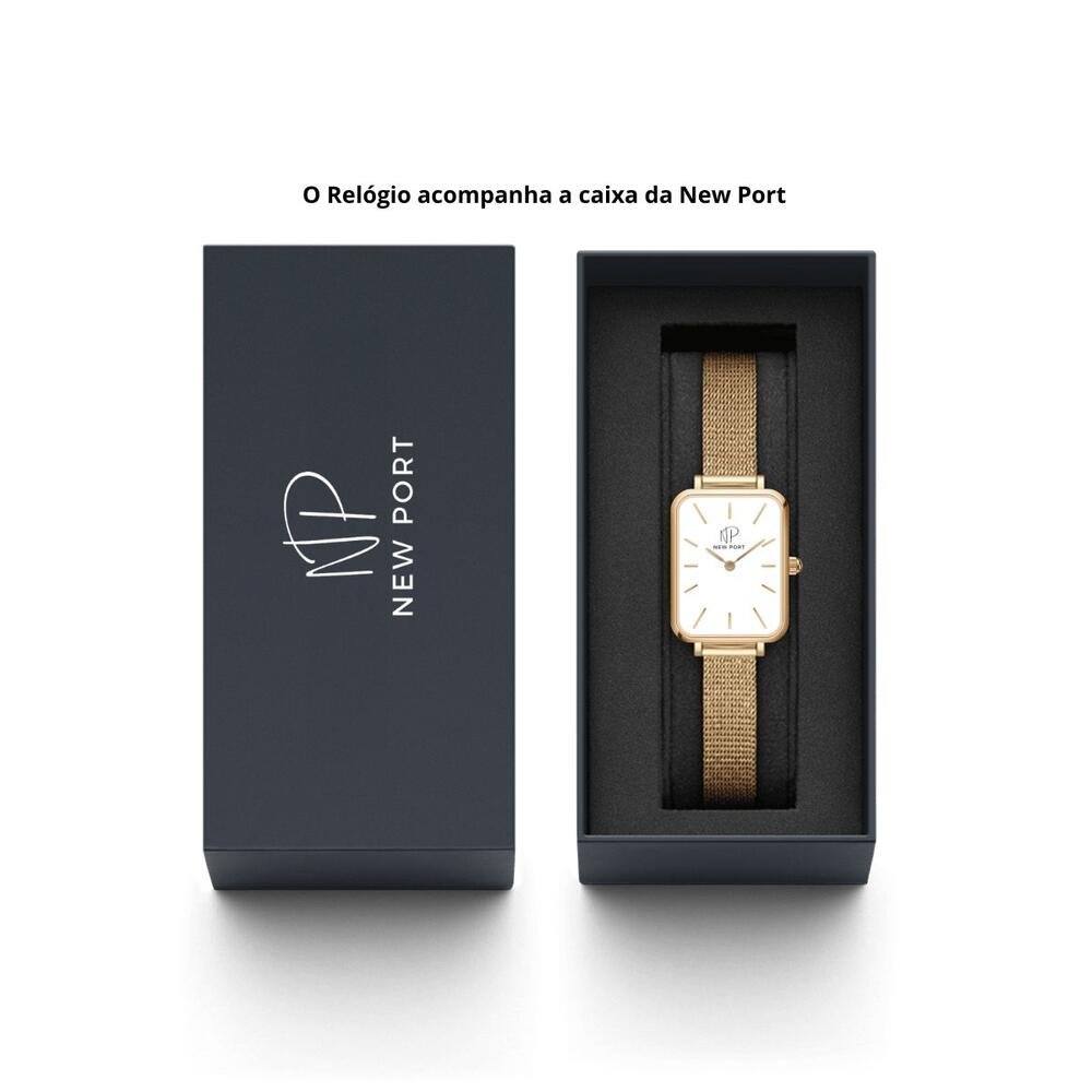 Relógio Feminino Dourado Quadrado Casual Elegante New Port Dourado 9