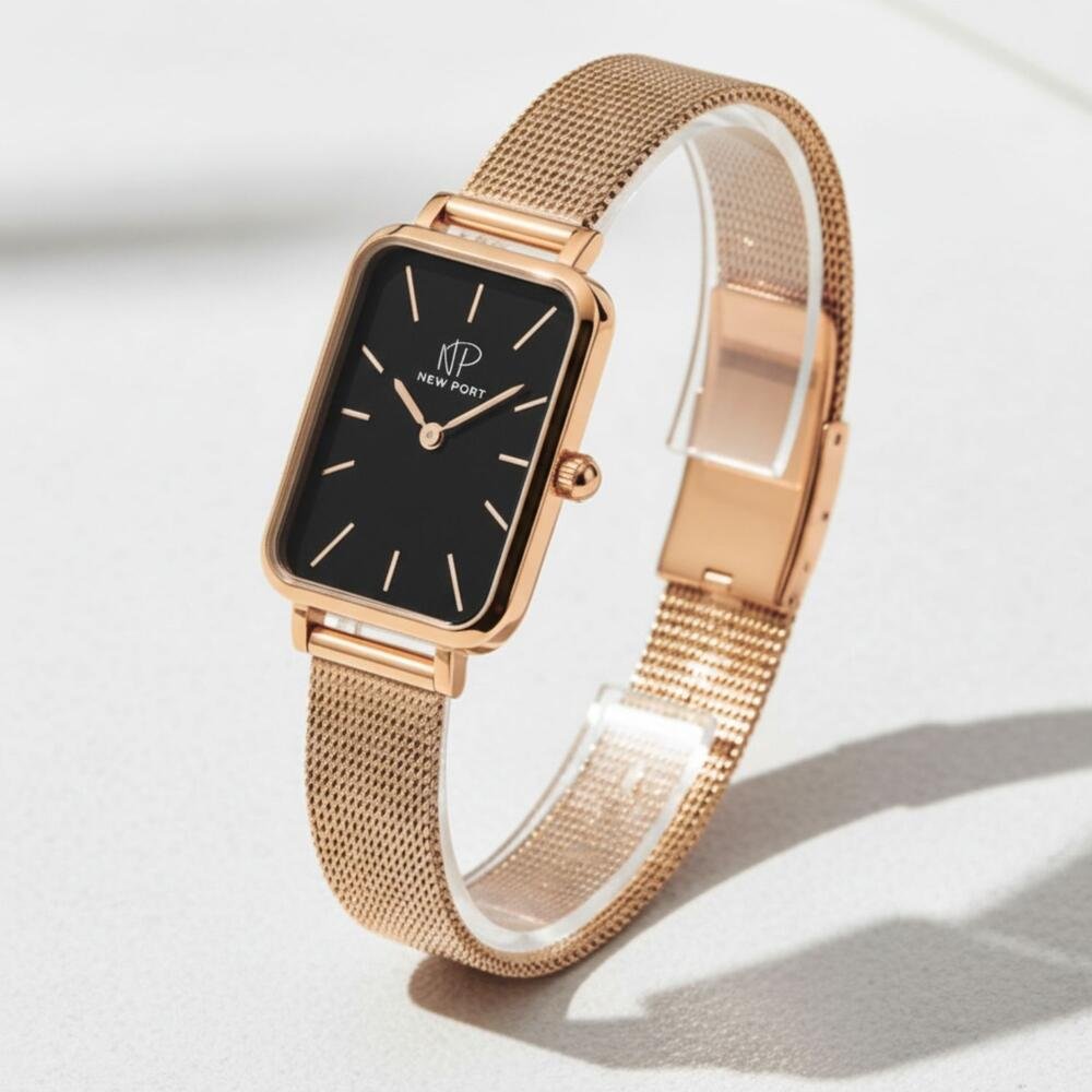 Relógio Feminino Quadrado Casual Elegante Analógico New Port