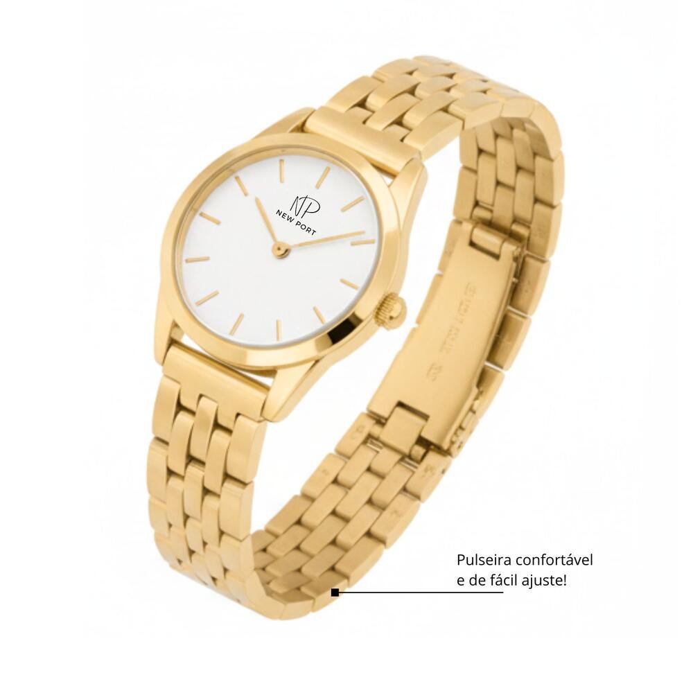 Relógio Feminino Dourado Elegante Delicado Pequeno New Port Dourado 4