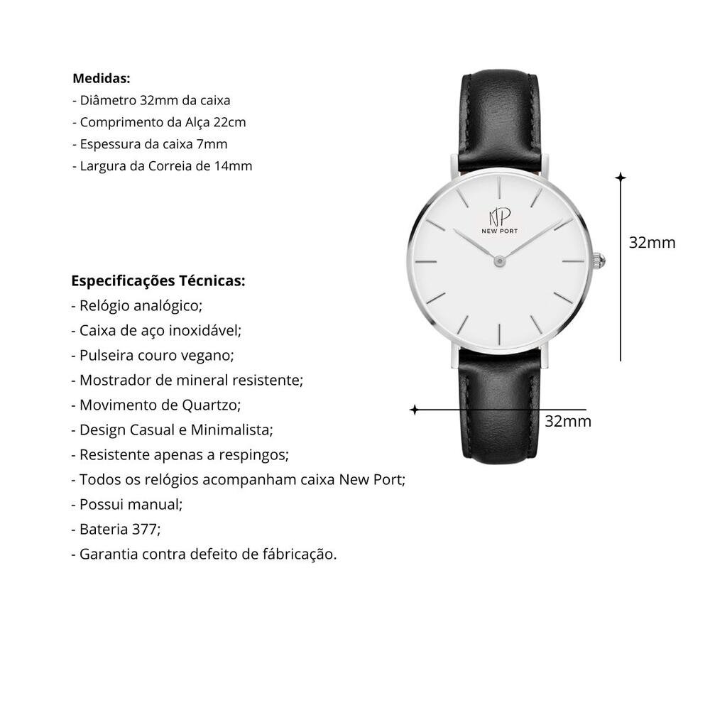Relógio Feminino Prata New Port 32mm Com Bracelete Prata 4