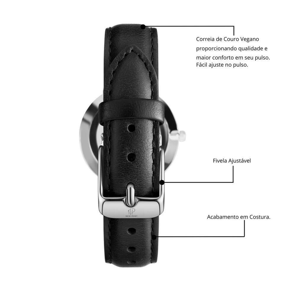 Relógio Feminino Prata New Port 32mm Com Bracelete Prata 7