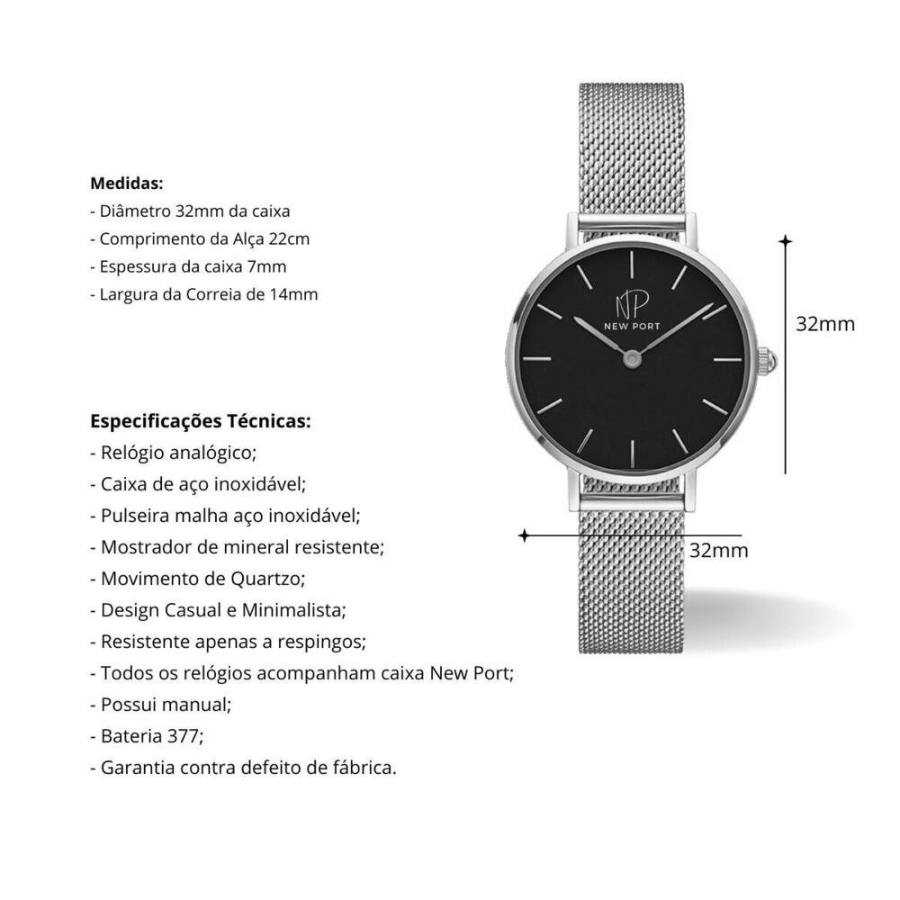 Relógio Feminino Prata Casual Delicado 32mm Com Bracelete Prata 2
