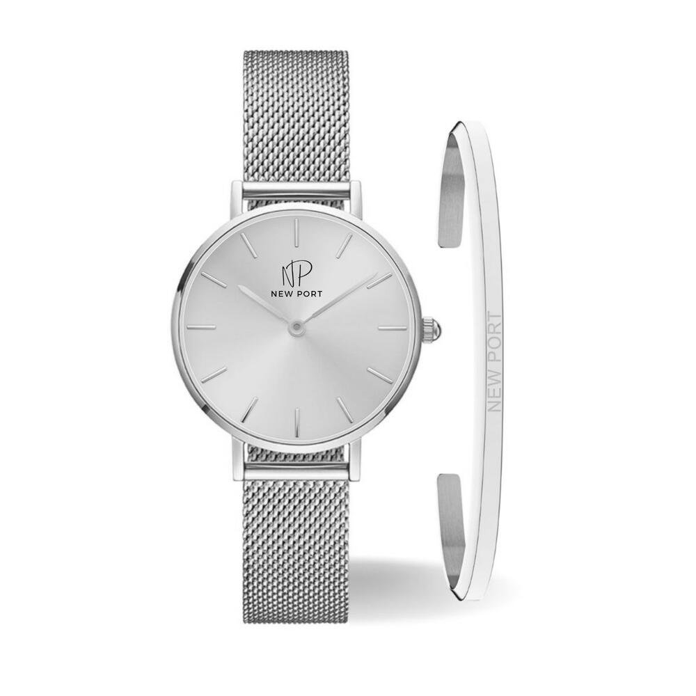 Relógio Feminino Prata Elegante Delicado 32mm Com Bracelete