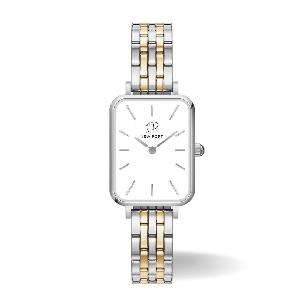 Relógio Feminino Quadrado Bicolor Casual Elegante New Port