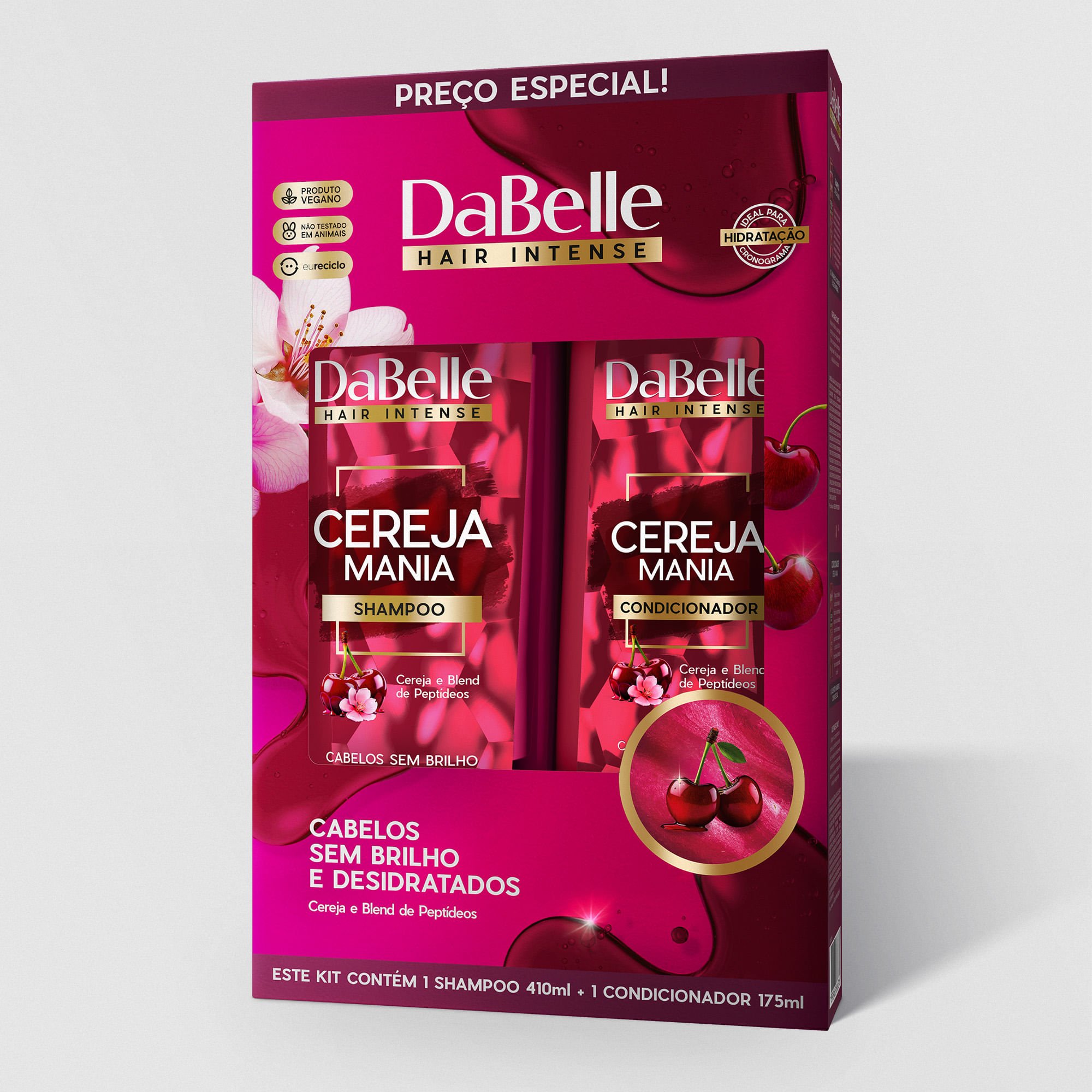 Kit Shampoo + Condicionador Hidratação e Brilho Cereja Mania 585ml - DaBelle