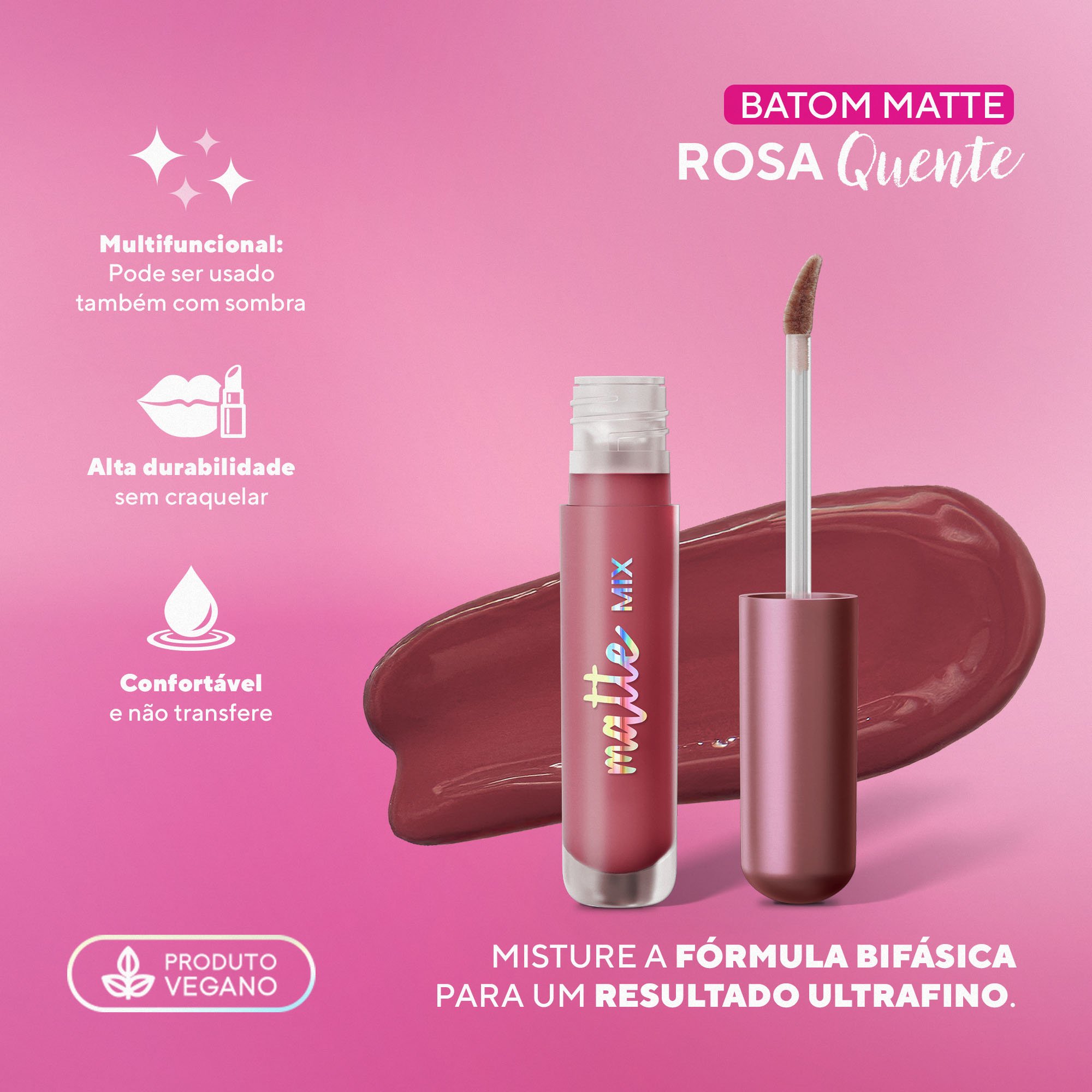 Batom Líquido Matte Mix Bifásico DaBelle Beauty - Rosa Quente Rosa Quente 7