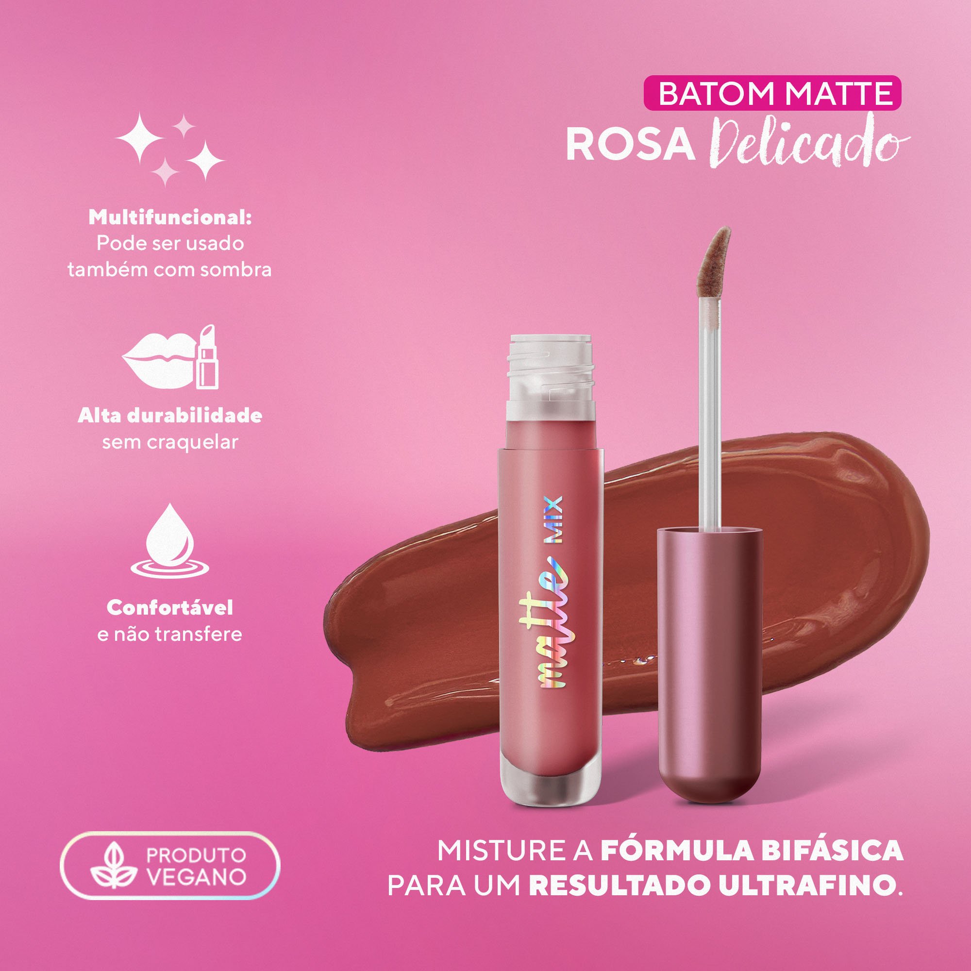 Batom Líquido Matte Mix Bifásico DaBelle Beauty - Rosa Delicado Rosa Delicado 7