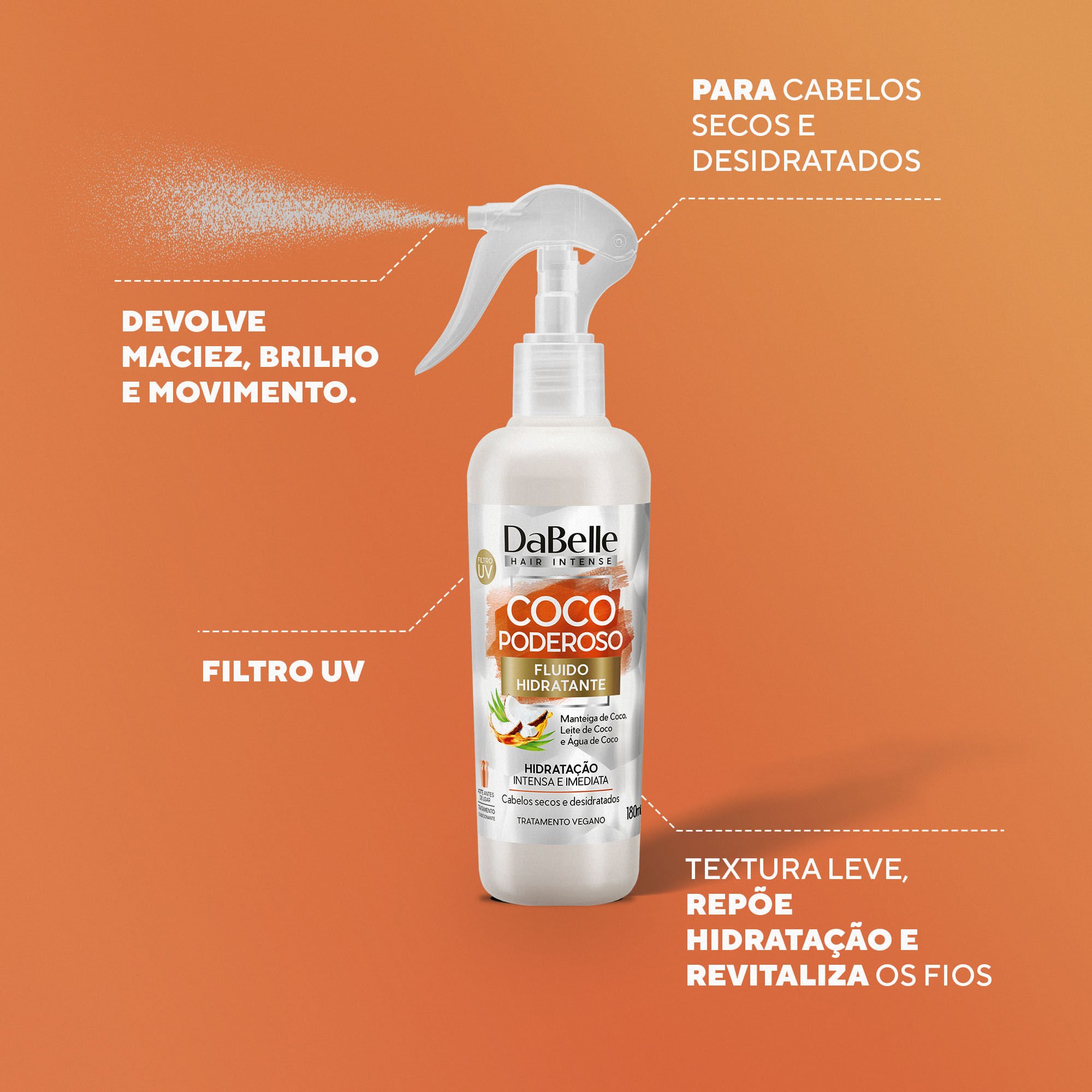 Fluido Hidratante Coco Poderoso Dabelle Hair 180ml 180ml 2