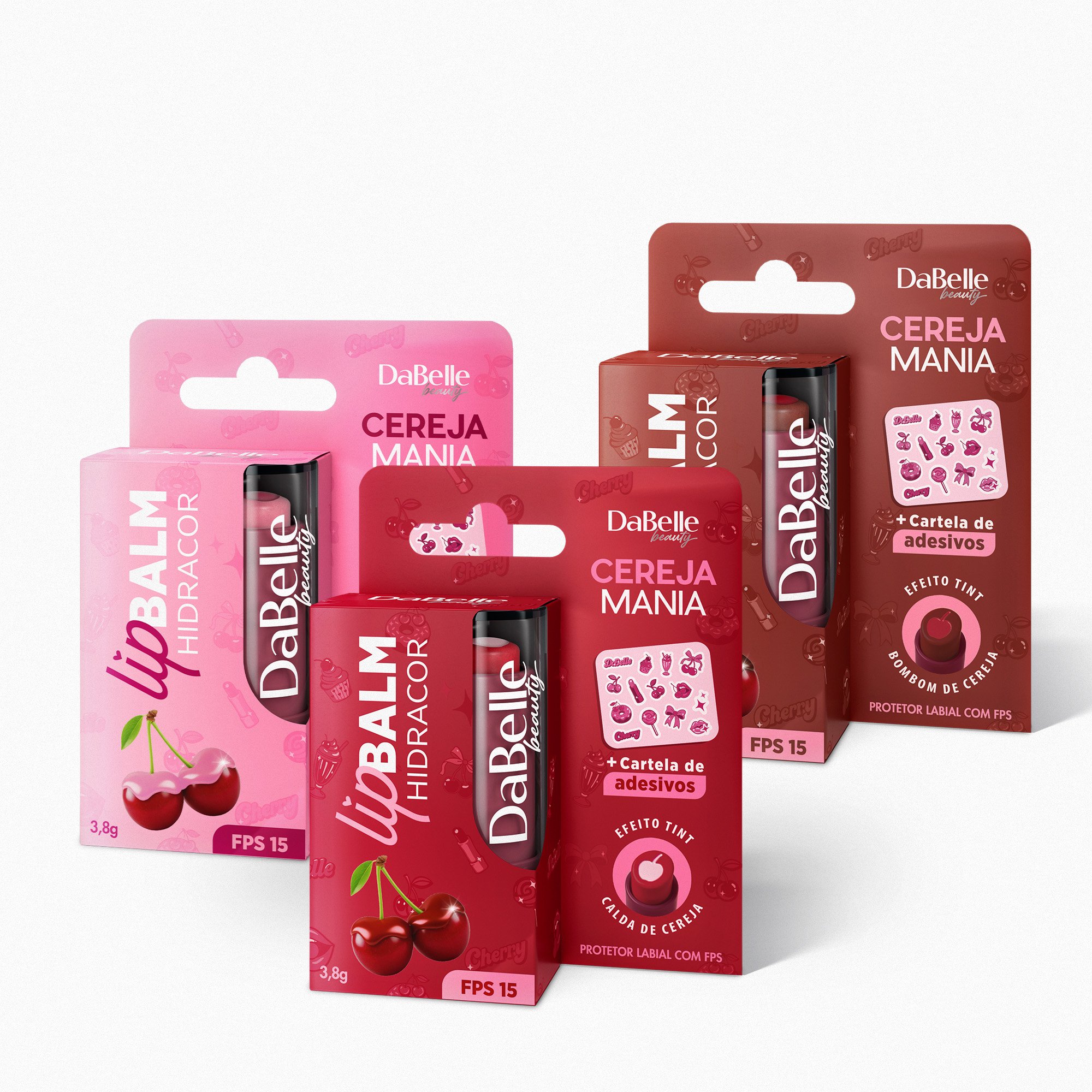 Coleção Cerejinhas Lip Balm Cereja Mania -  Dabelle Hair 3 produtos