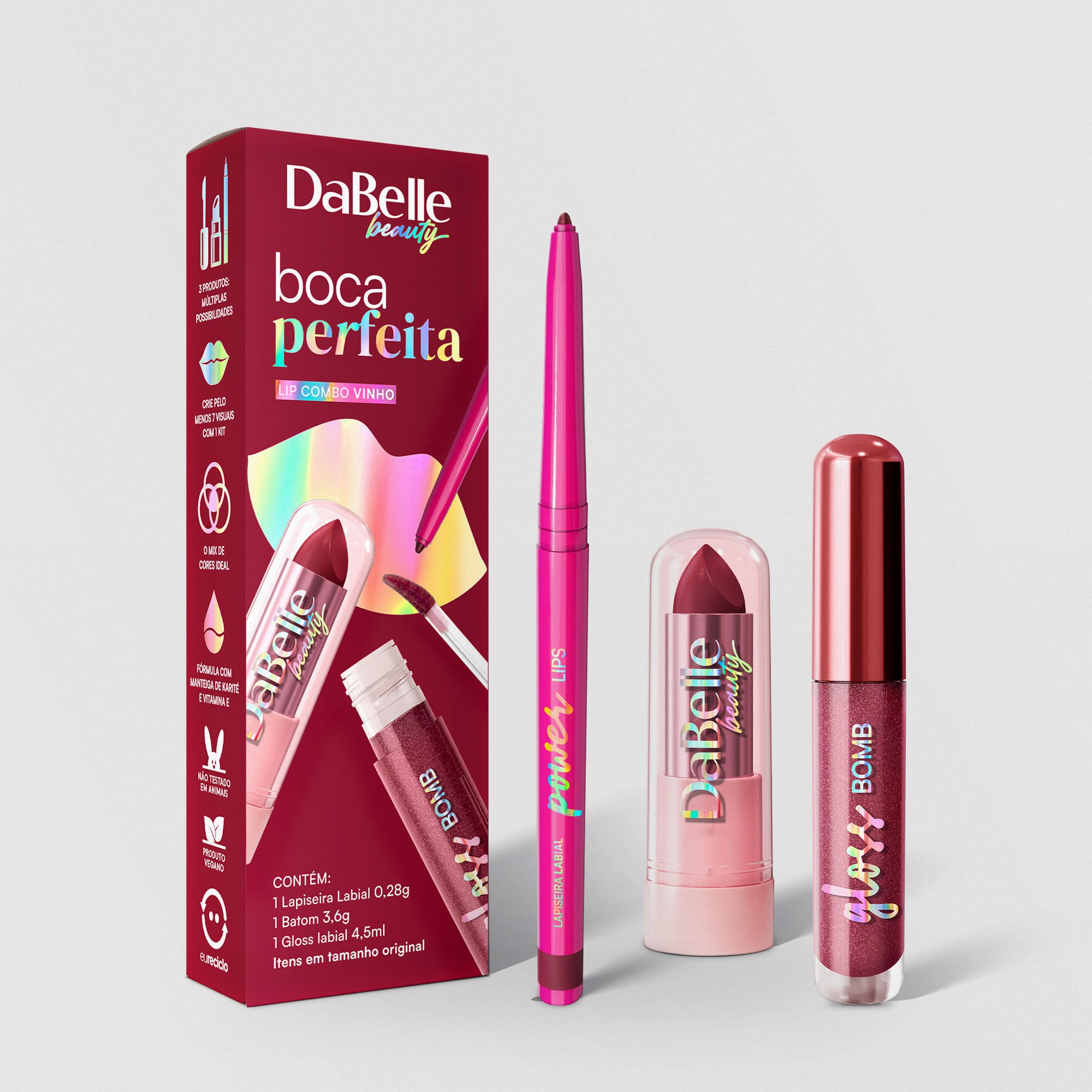 Lip Combo Boca Perfeita DaBelle Beauty - Vinho