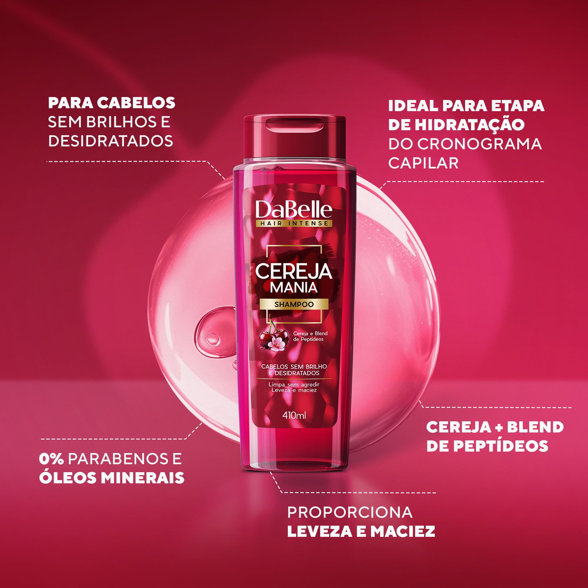 Kit Shampoo e Máscara Liquida Lamelar  Desmaia Fios Cereja Mania - DaBelle Hair ÚNICO 2
