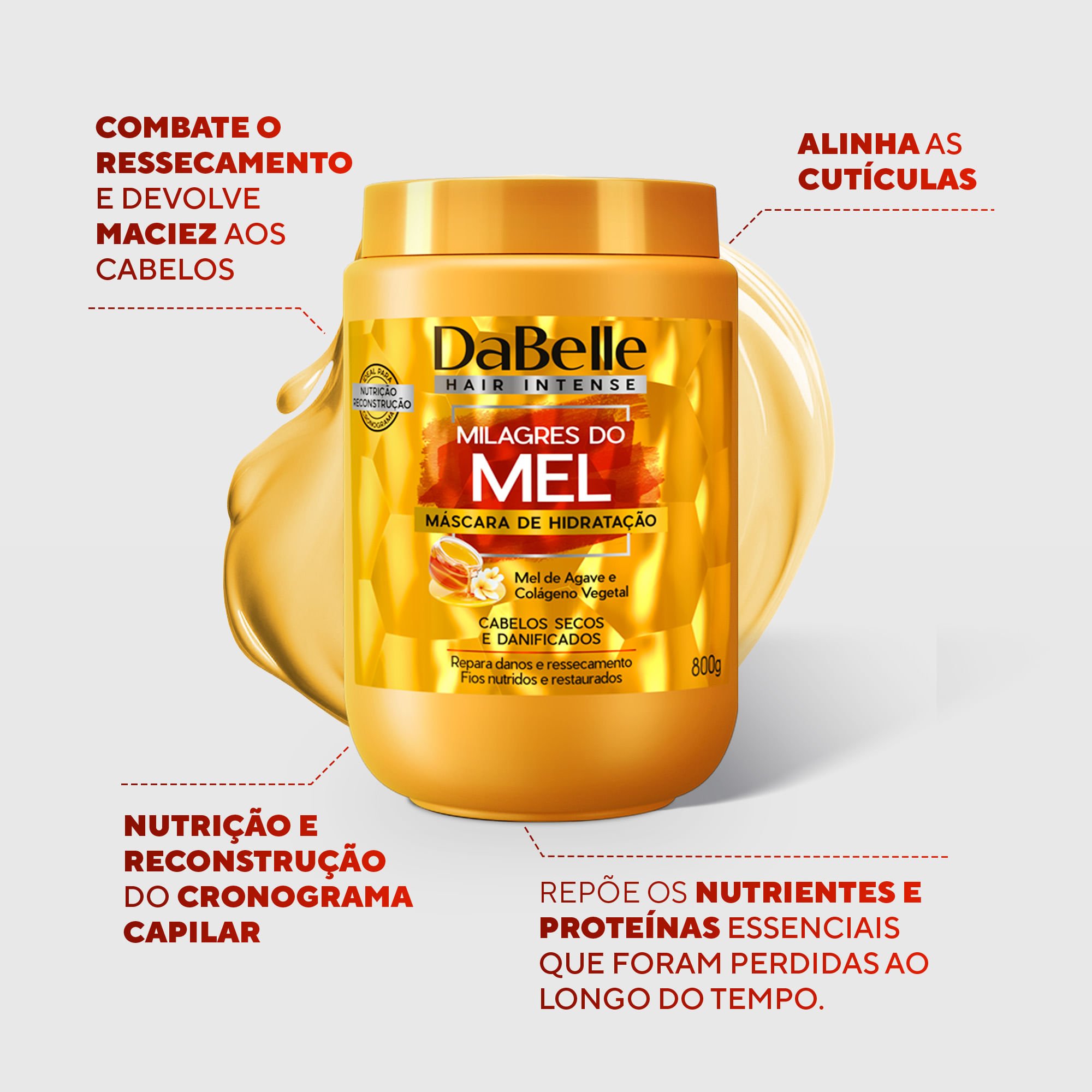 Máscara Hidratação Milagres do Mel - Dabelle Hair 800g 800g 2
