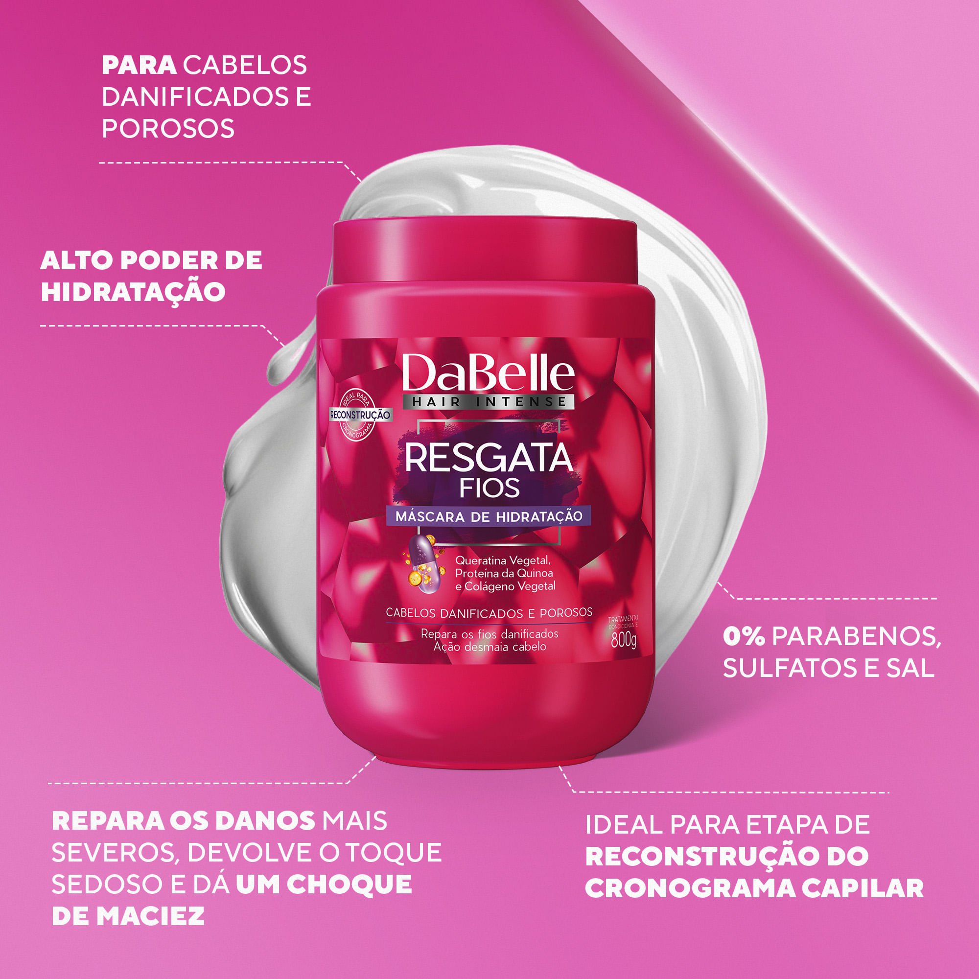 Máscara Hidratação Resgata Fios - Dabelle Hair 800g 800g 2