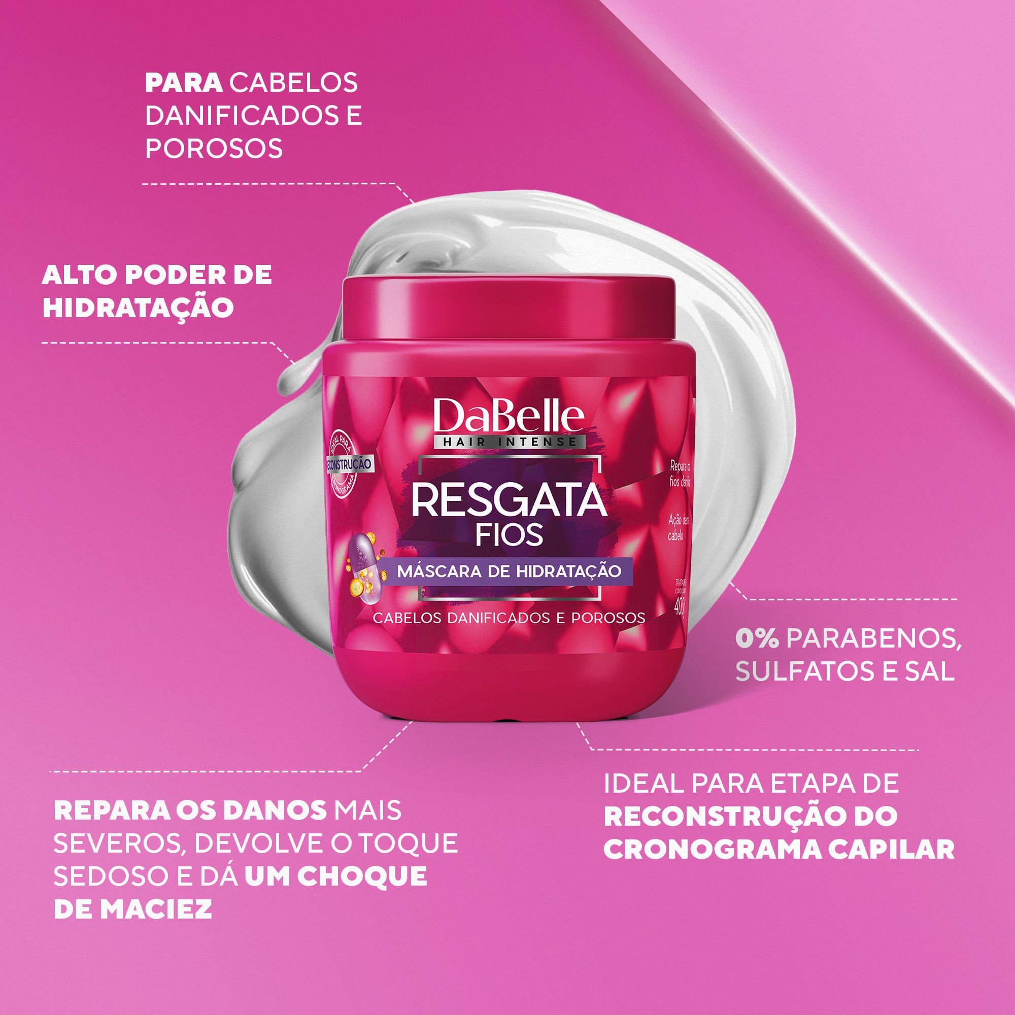 Máscara Hidratação Resgata Fios - Dabelle Hair 400g 400g 2