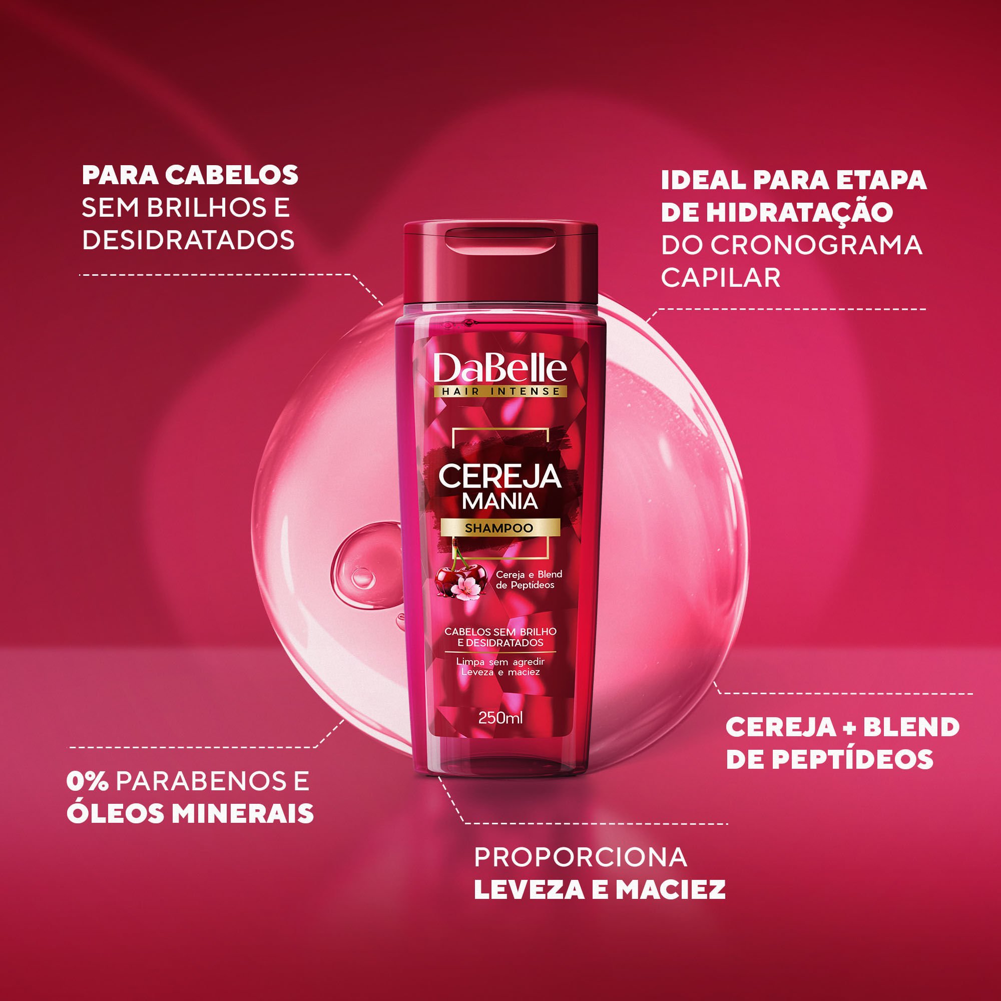 Kit Shampoo e Condicionador Hidratação e Brilho Cereja Mania - DaBelle Hair ÚNICO 2