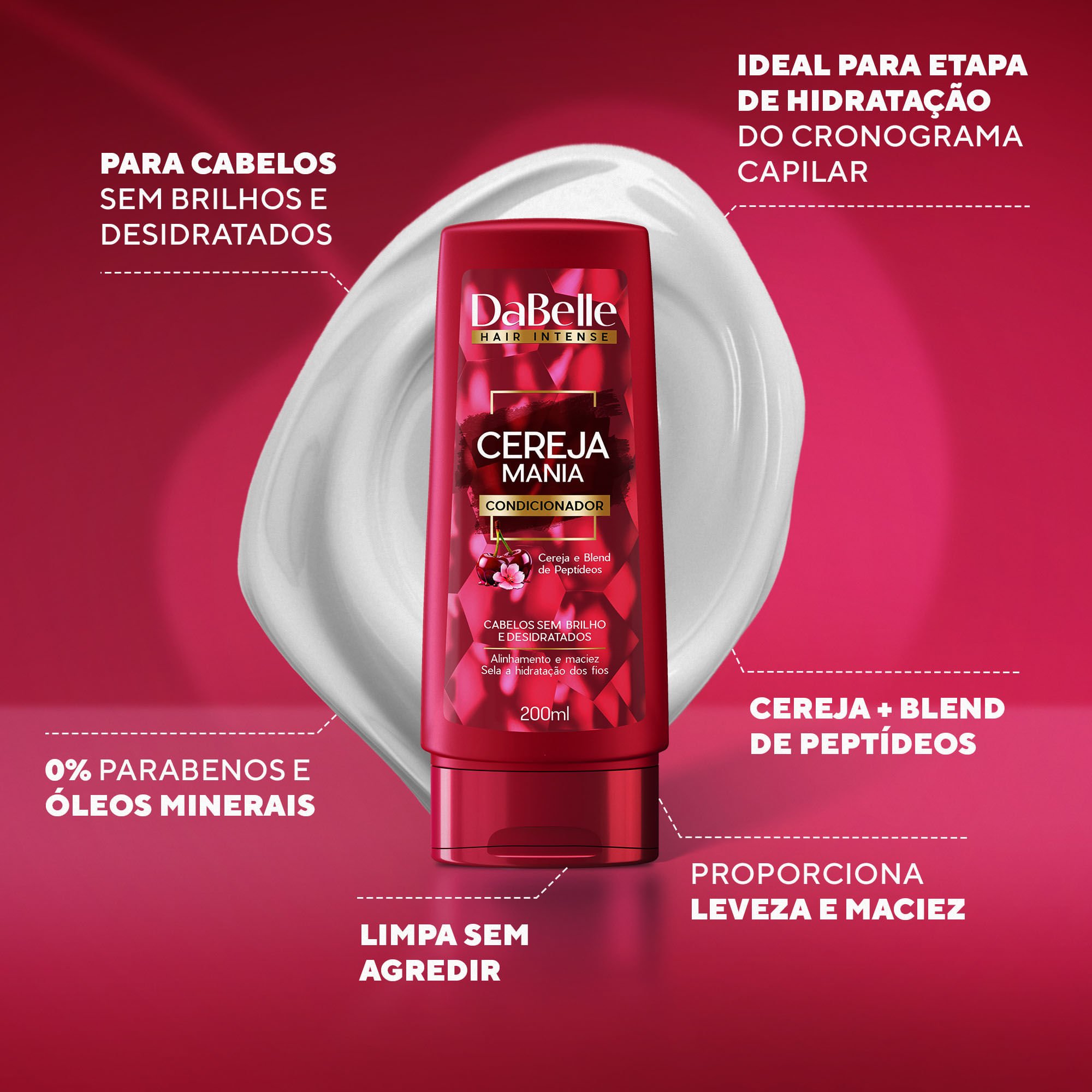 Kit Shampoo e Condicionador Hidratação e Brilho Cereja Mania - DaBelle Hair ÚNICO 3