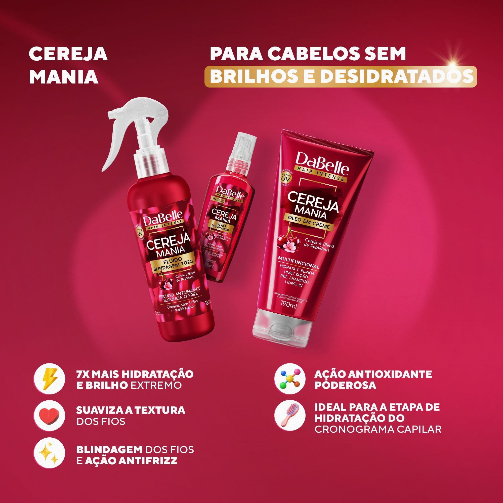 Kit Proteção e Finalização Cereja Mania - DaBelle Hair 3 Produtos ÚNICO 2