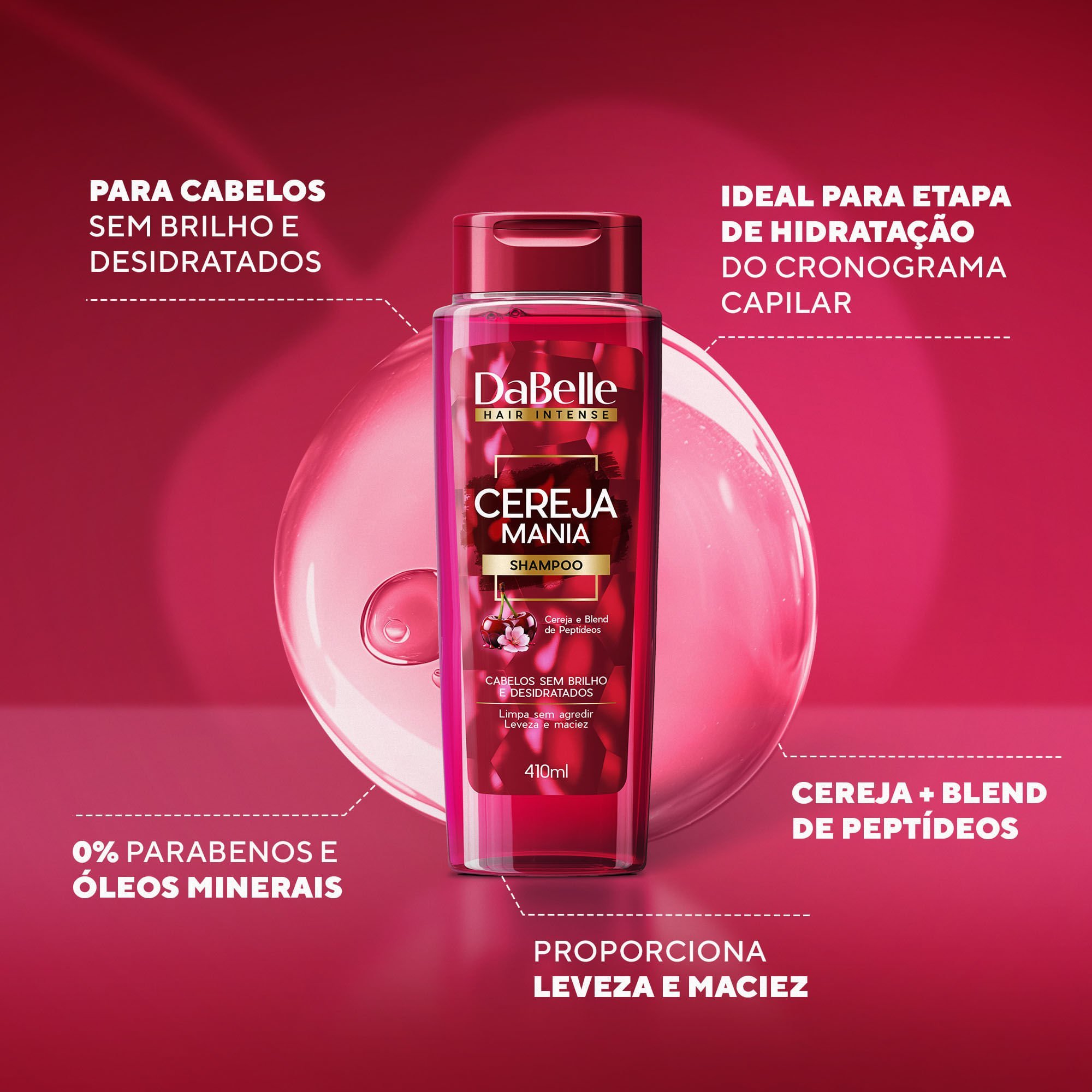 Shampoo Cereja Mania DaBelle Hair 410ml ÚNICO 2